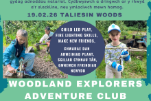 Poster showing the same event details as are listed in the event description. Plus two images of children using hand tools.  